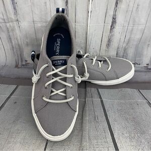 Sperry Women Size 9.5 Gray White Top Sider Memory Foam Canvas Slip On Boat Shoes